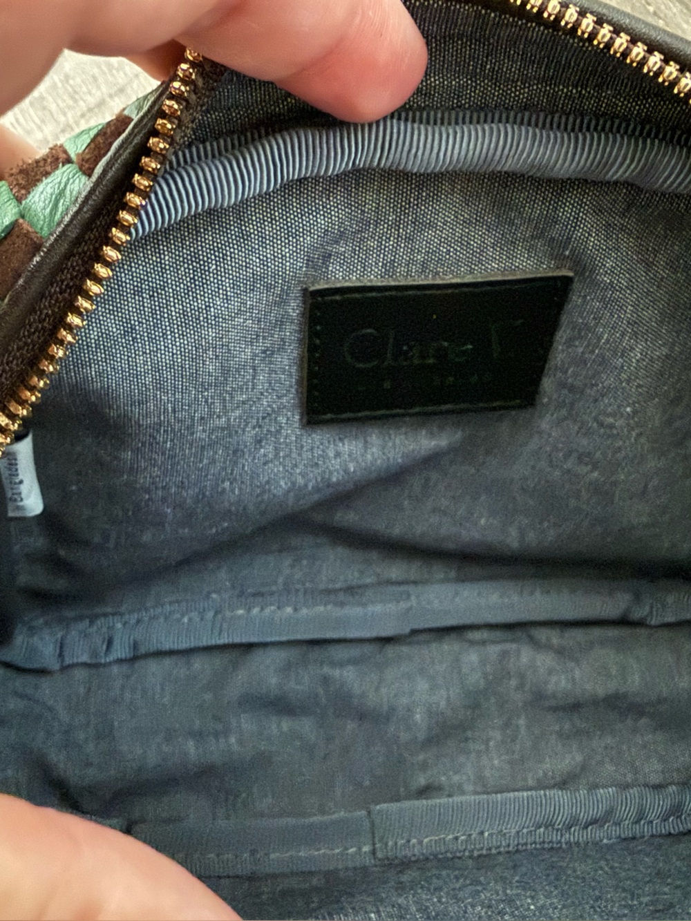 Clare V Brown and Green Woven Checkerboard Crossbody - Picture 7 of 8